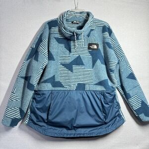 The North Face Jacket Womens XL Blue Fleece Anorak Pullover Geometric Pocket